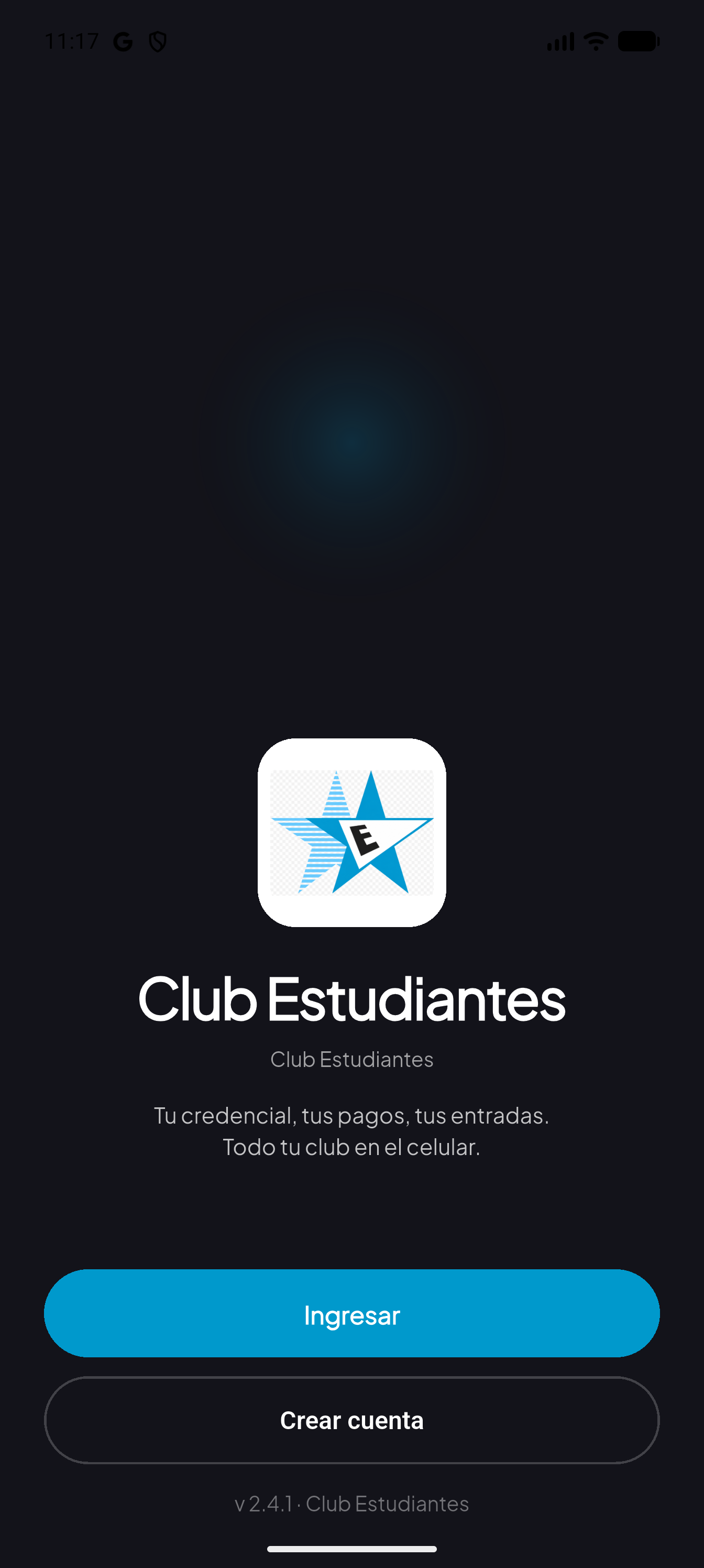 Pantalla de bienvenida de la app