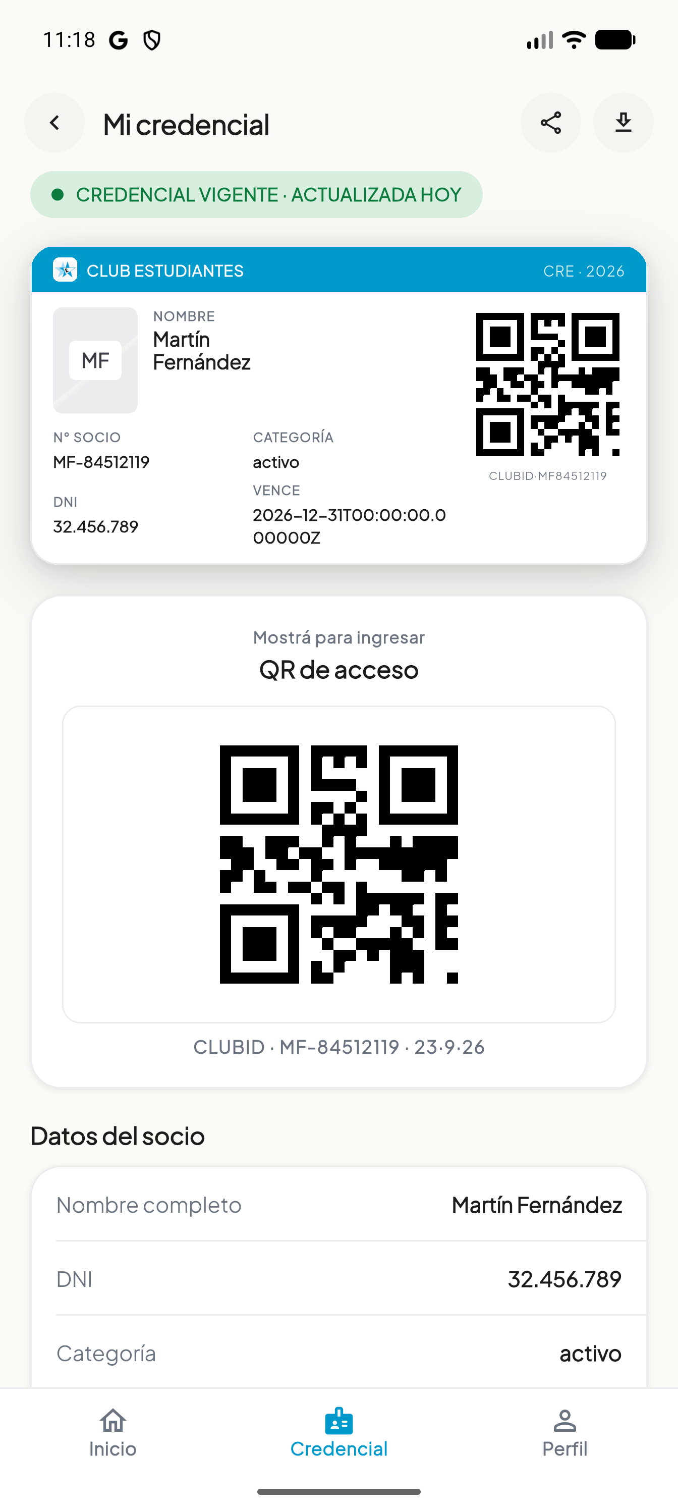 Credencial digital con QR