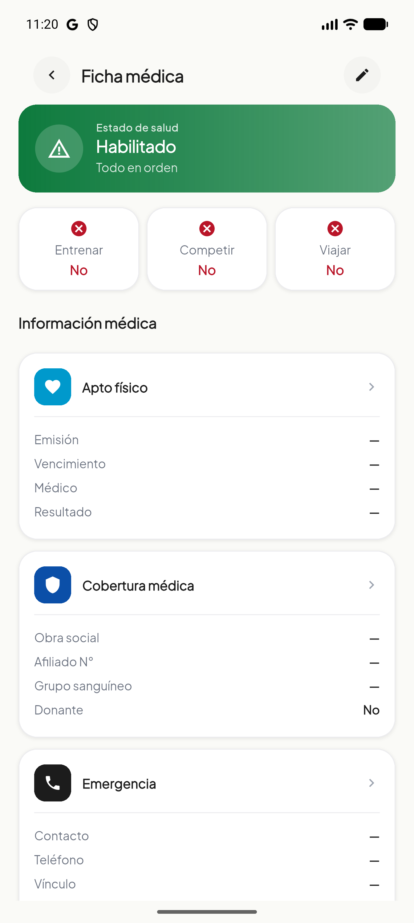 Ficha médica del socio